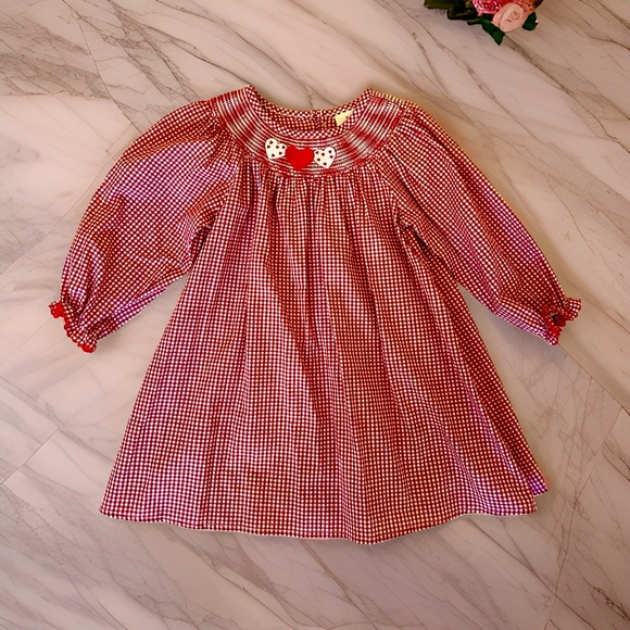 Girls Valentine's Red & White Gingham Smocked Heart Embroidery Dress Brand New - Picture 12 of 16